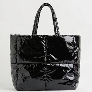H&M | Quilted Black Glossy Puffer Tote Bag.